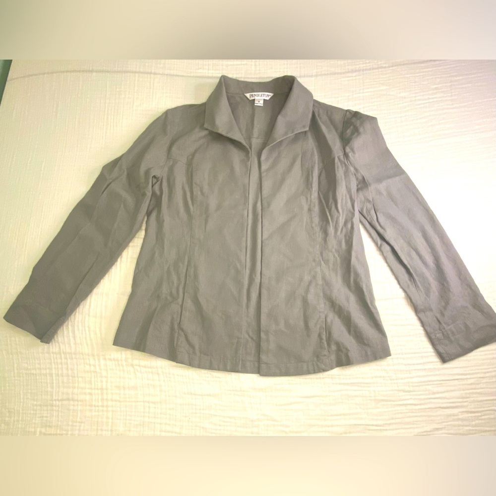 Pendleton Open Gray Blazer Womens Linen Blend Medium Office Preppy Academia